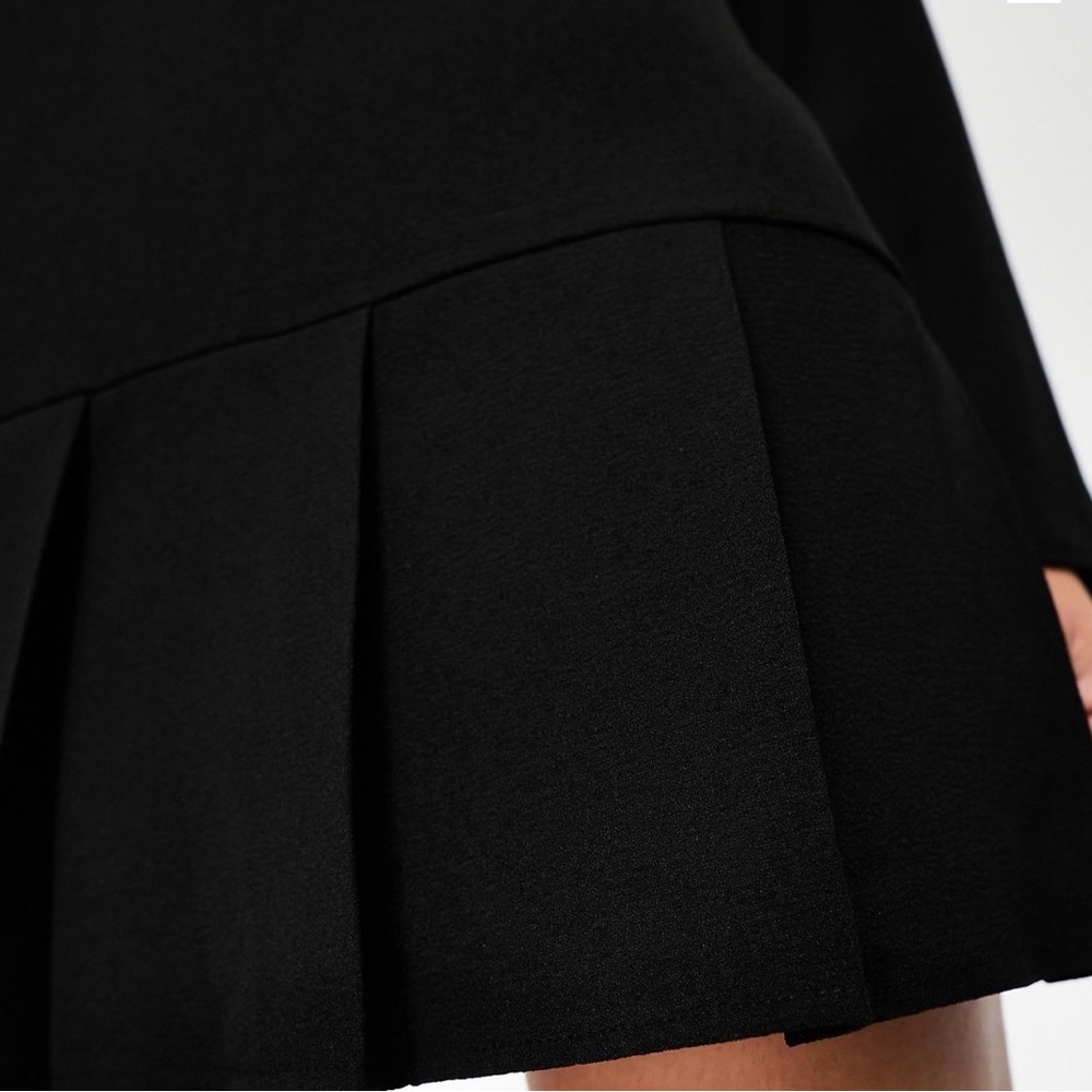 ASOS DESIGN Long Sleeve Dropped Waist Box Pleat Mini Dress Black US Size 14 - Picture 11 of 12